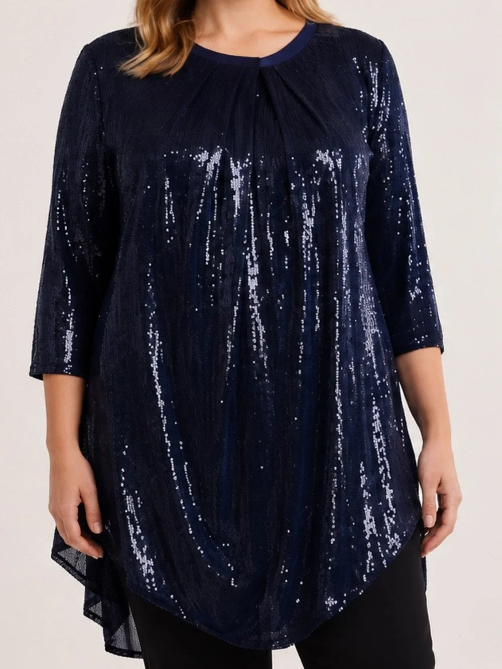 Lafayette 148 New York Navy Silk Sequin Asymmetrical Tunic Dress Cocktail Party